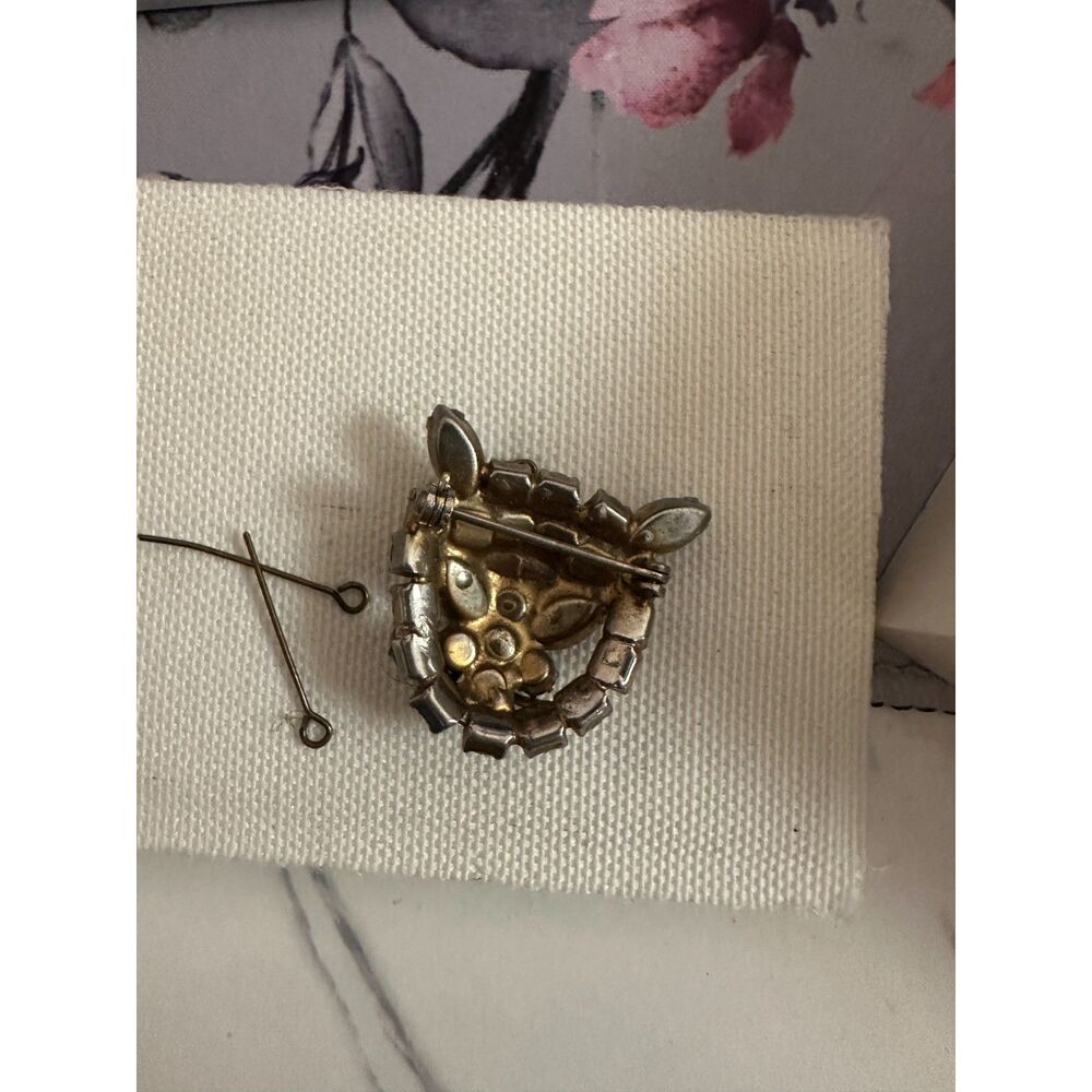 VTG 1960s Rhinestone Cat Brooch - Picture 5 of 5